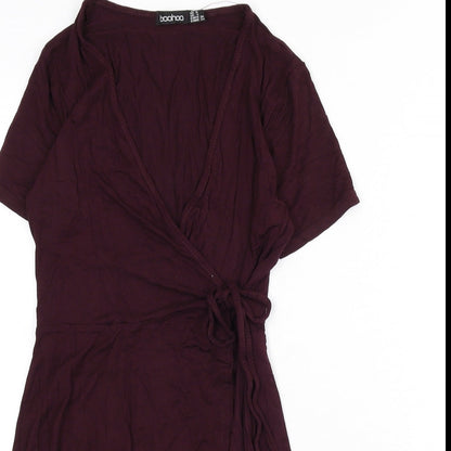 Boohoo Womens Red Viscose Wrap Dress Size 8 V-Neck Tie