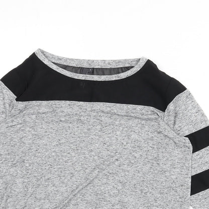 L.o.v Womens Grey Polyester Basic T-Shirt Size S Round Neck - Mesh Panels