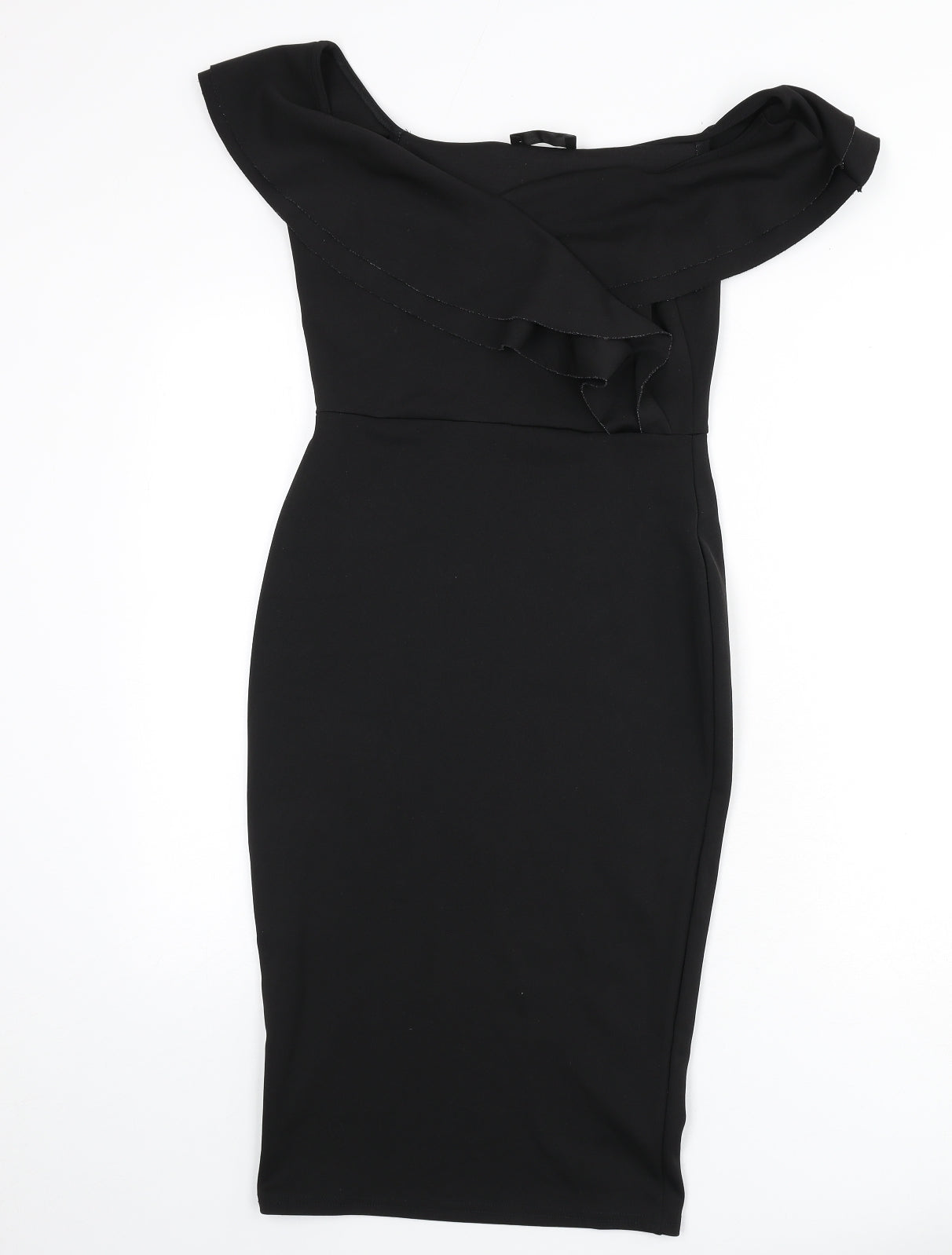 Missguided Womens Black Polyester Bodycon Size 10 Off the Shoulder Pullover - Ruffle Detail