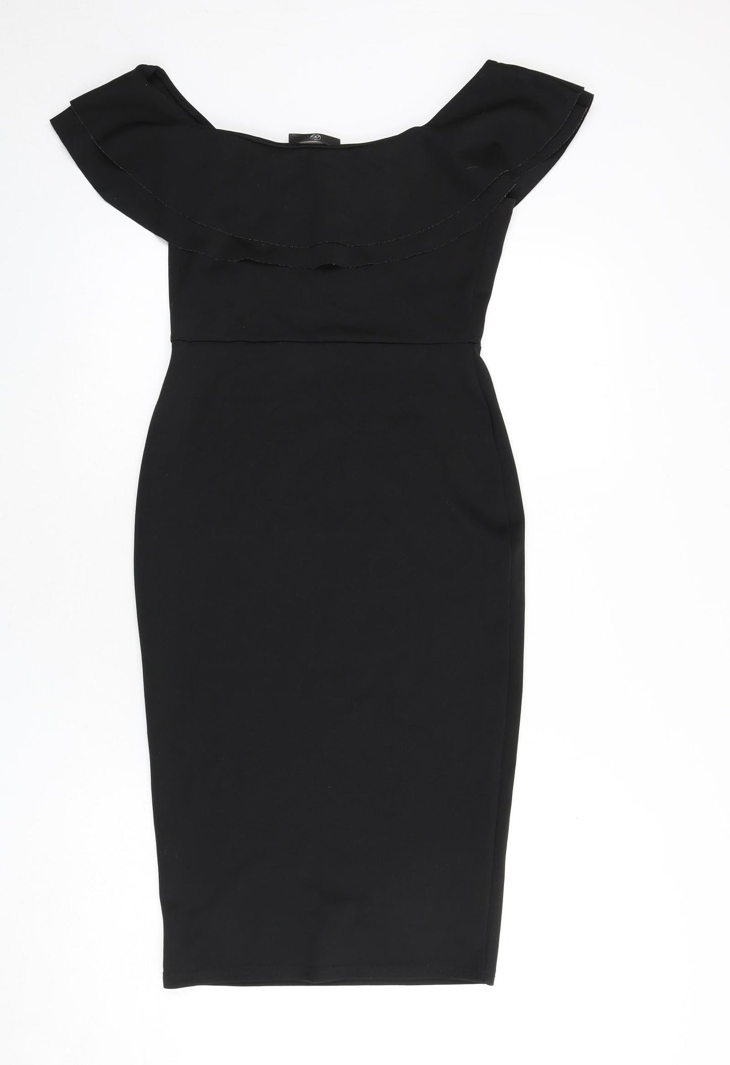 Missguided Womens Black Polyester Bodycon Size 10 Off the Shoulder Pullover - Ruffle Detail