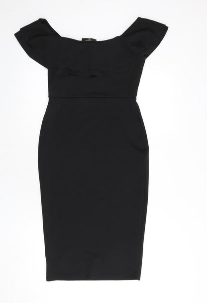 Missguided Womens Black Polyester Bodycon Size 10 Off the Shoulder Pullover - Ruffle Detail