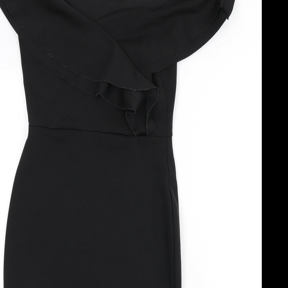 Missguided Womens Black Polyester Bodycon Size 10 Off the Shoulder Pullover - Ruffle Detail