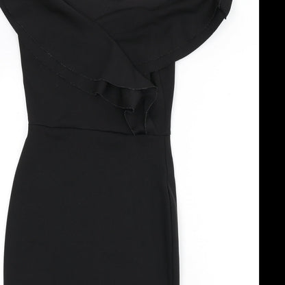 Missguided Womens Black Polyester Bodycon Size 10 Off the Shoulder Pullover - Ruffle Detail