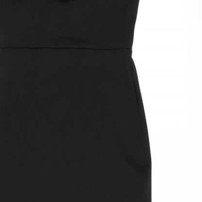 Missguided Womens Black Polyester Bodycon Size 10 Off the Shoulder Pullover - Ruffle Detail