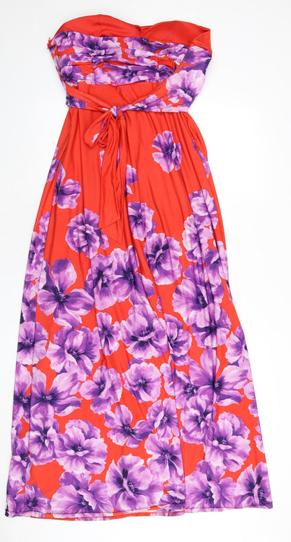 Debut Womens Red Floral Polyester Maxi Size 6 Off the Shoulder Zip - Tie Detail