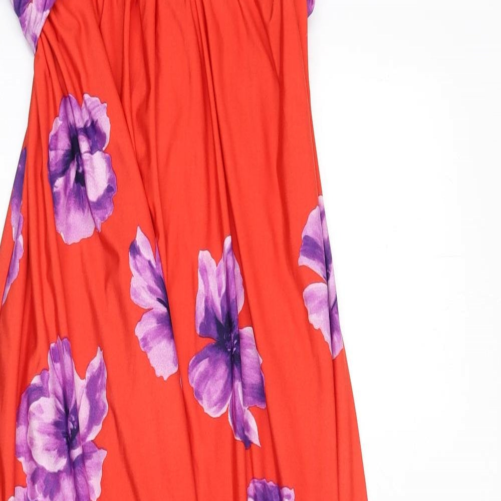 Debut Womens Red Floral Polyester Maxi Size 6 Off the Shoulder Zip - Tie Detail