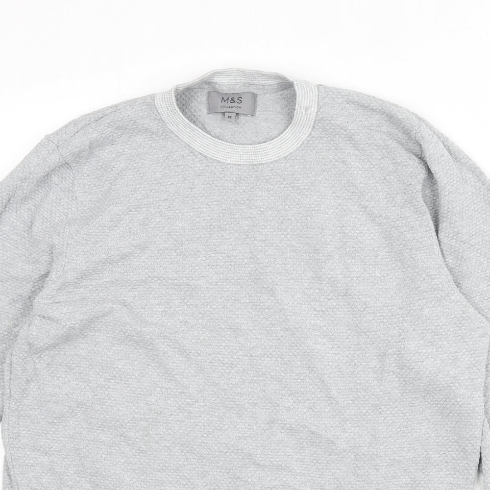 Marks and Spencer Mens Grey Round Neck Acrylic Pullover Jumper Size M Long Sleeve