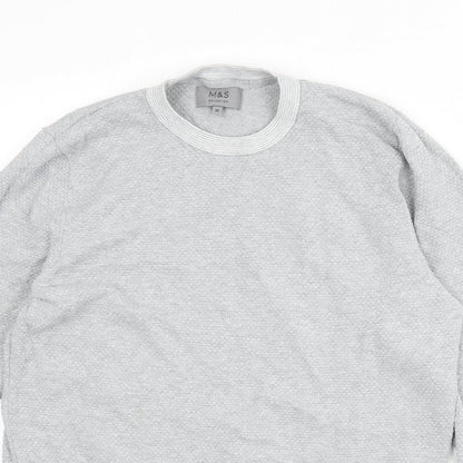 Marks and Spencer Mens Grey Round Neck Acrylic Pullover Jumper Size M Long Sleeve