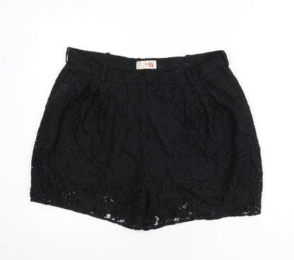 Weekday Womens Black Floral Polyamide Basic Shorts Size L L3 in Regular Zip - Lace Overlay