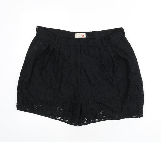 Weekday Womens Black Floral Polyamide Basic Shorts Size L L3 in Regular Zip - Lace Overlay