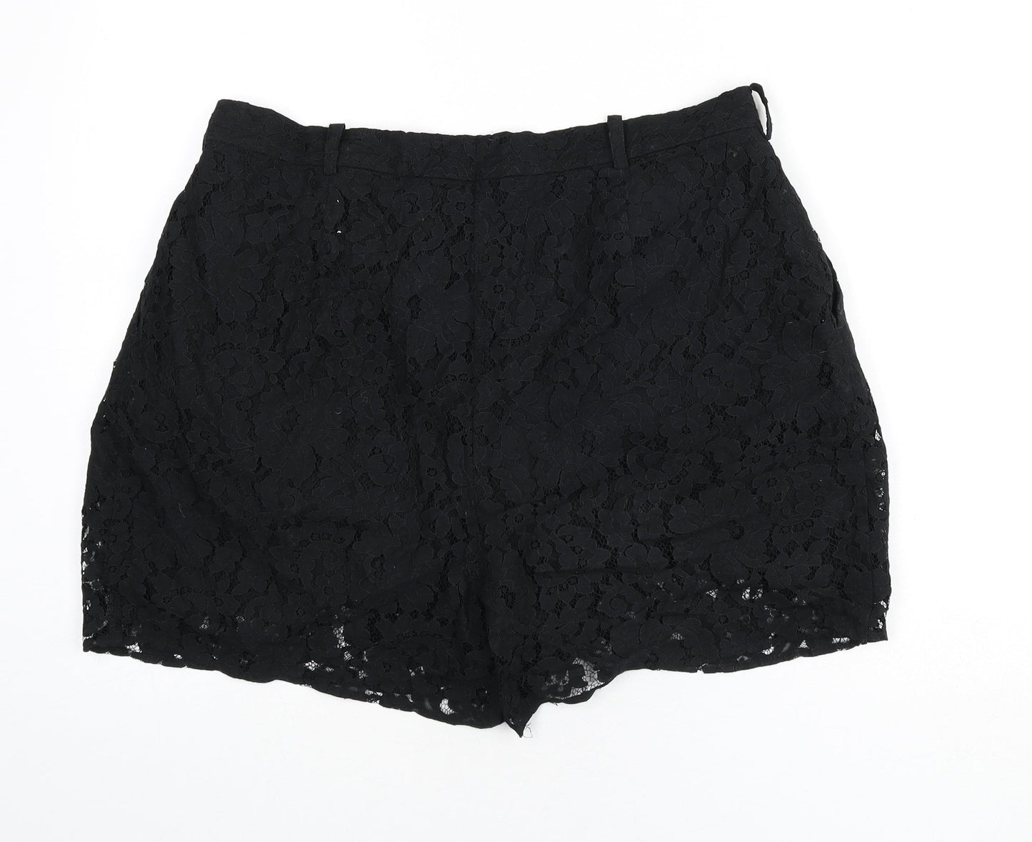 Weekday Womens Black Floral Polyamide Basic Shorts Size L L3 in Regular Zip - Lace Overlay