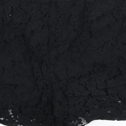 Weekday Womens Black Floral Polyamide Basic Shorts Size L L3 in Regular Zip - Lace Overlay