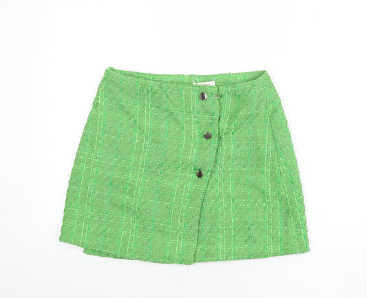 Oasis Womens Green Geometric Polyester A-Line Skirt Size 10 Button