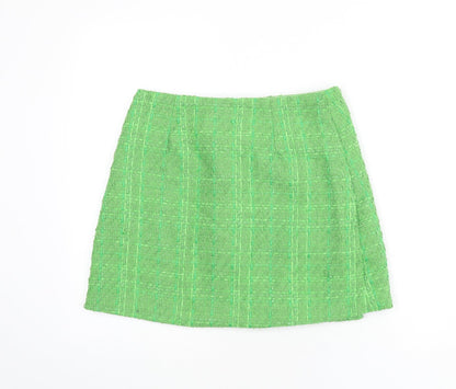 Oasis Womens Green Geometric Polyester A-Line Skirt Size 10 Button