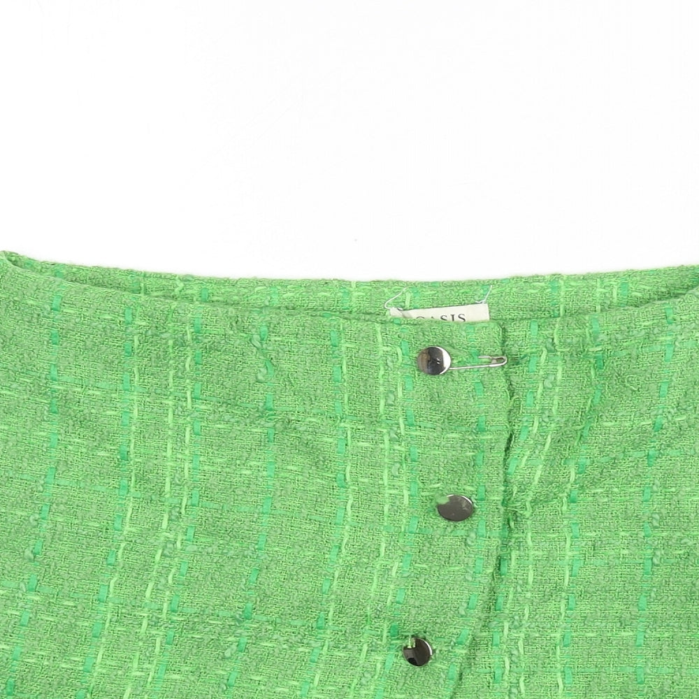 Oasis Womens Green Geometric Polyester A-Line Skirt Size 10 Button