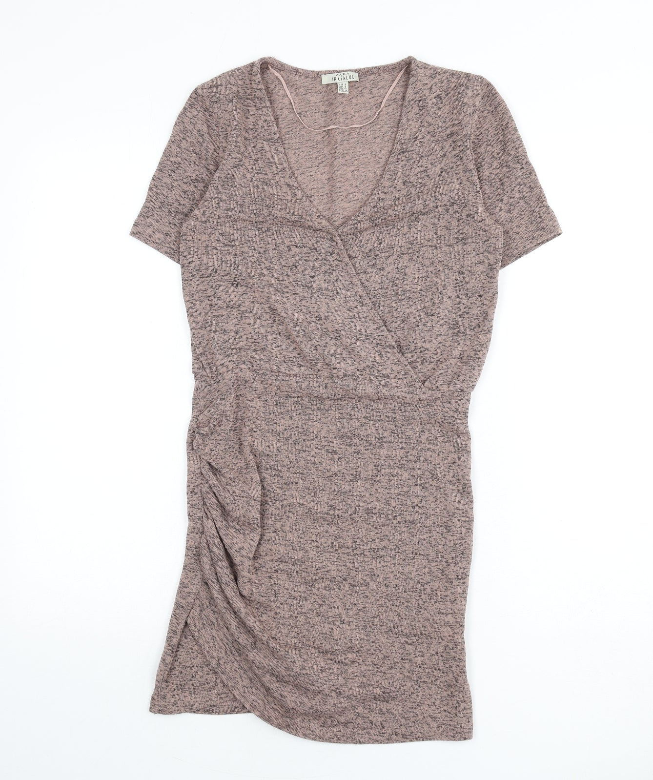Zara Womens Pink Polyester Mini Size S V-Neck Pullover - Ruched Side