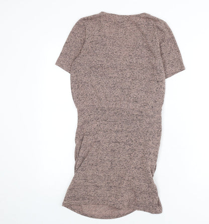 Zara Womens Pink Polyester Mini Size S V-Neck Pullover - Ruched Side