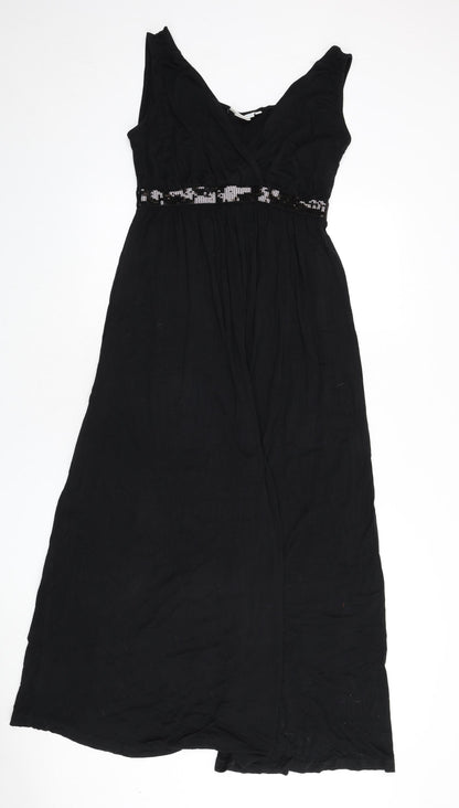 JoJo Maman Bébé Womens Black Viscose Maxi Size M V-Neck Zip
