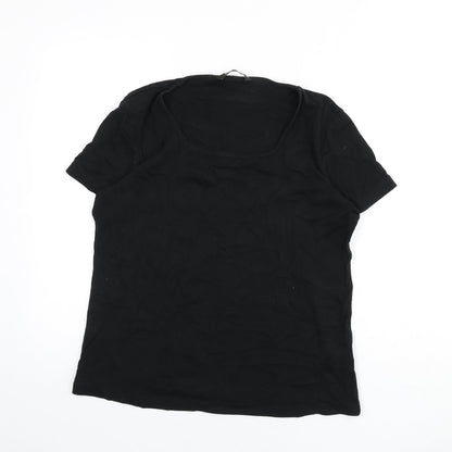 Bonmarché Womens Black 100% Cotton Basic T-Shirt Size M Scoop Neck