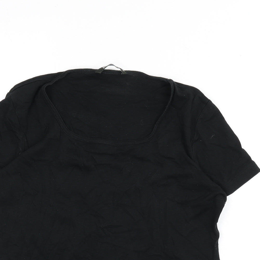 Bonmarché Womens Black 100% Cotton Basic T-Shirt Size M Scoop Neck