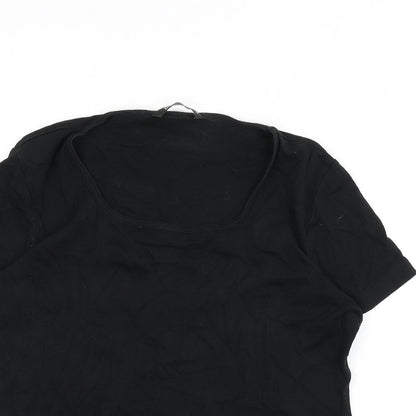Bonmarché Womens Black 100% Cotton Basic T-Shirt Size M Scoop Neck