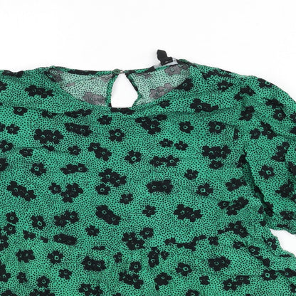 New Look Womens Green Floral Viscose Basic Blouse Size 12 Round Neck - Polka Dot