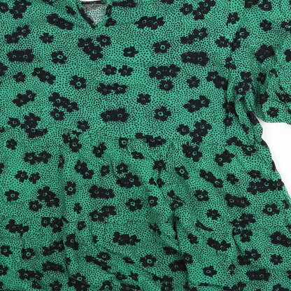 New Look Womens Green Floral Viscose Basic Blouse Size 12 Round Neck - Polka Dot