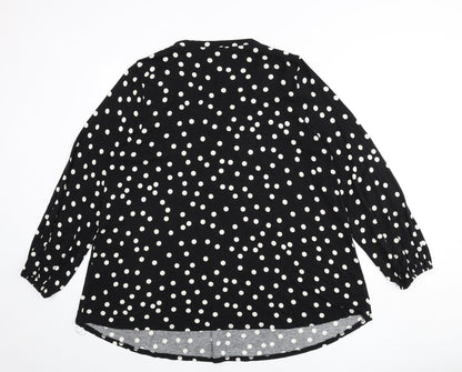 Live Unlimited London Womens Black Polka Dot Polyester Basic T-Shirt Size 16 V-Neck