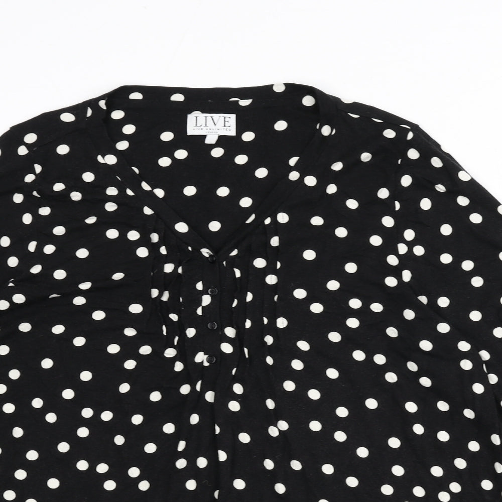 Live Unlimited London Womens Black Polka Dot Polyester Basic T-Shirt Size 16 V-Neck