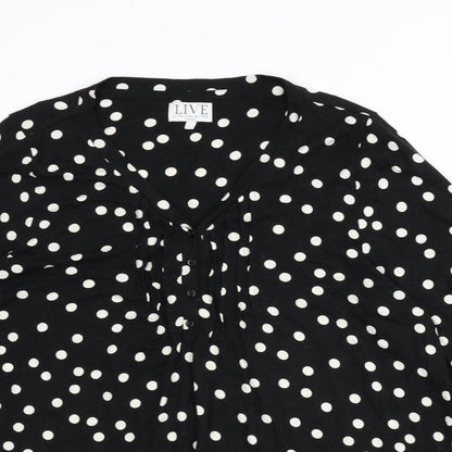 Live Unlimited London Womens Black Polka Dot Polyester Basic T-Shirt Size 16 V-Neck