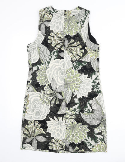 Dorothy Perkins Womens Multicoloured Floral Polyester Sheath Size 10 Round Neck Button - Leopard Print
