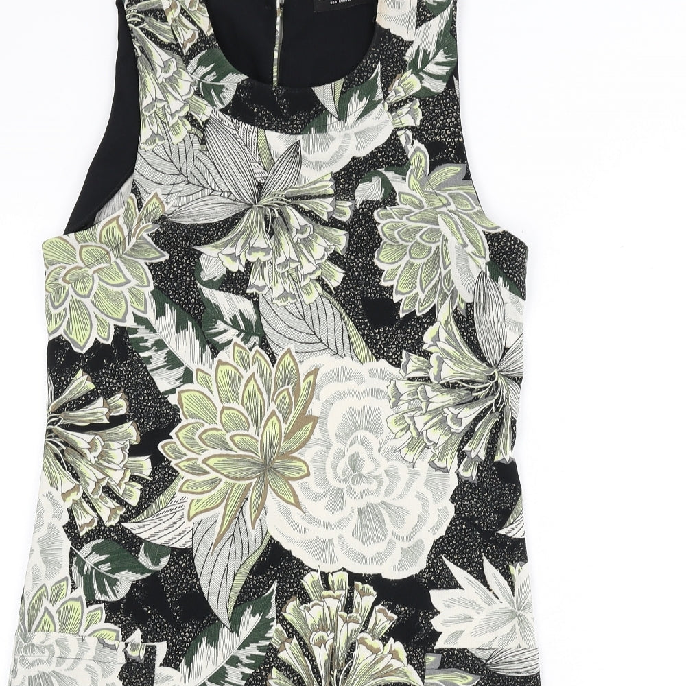 Dorothy Perkins Womens Multicoloured Floral Polyester Sheath Size 10 Round Neck Button - Leopard Print