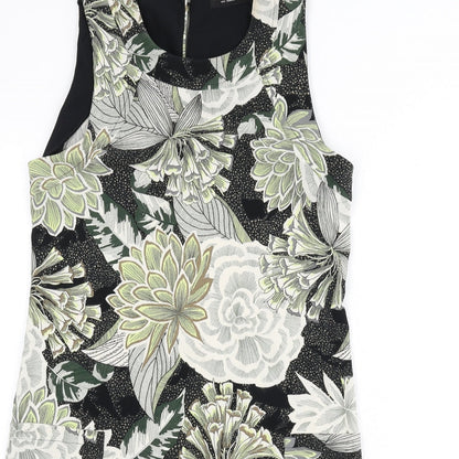 Dorothy Perkins Womens Multicoloured Floral Polyester Sheath Size 10 Round Neck Button - Leopard Print