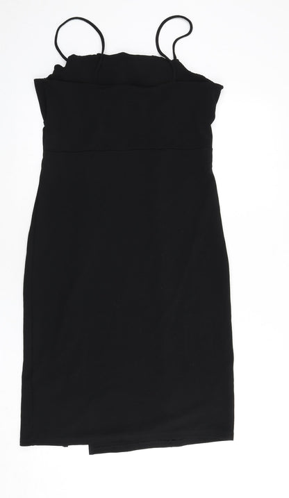 Divided by H&M Womens Black Polyester Bodycon Size L Square Neck Pullover - Slit