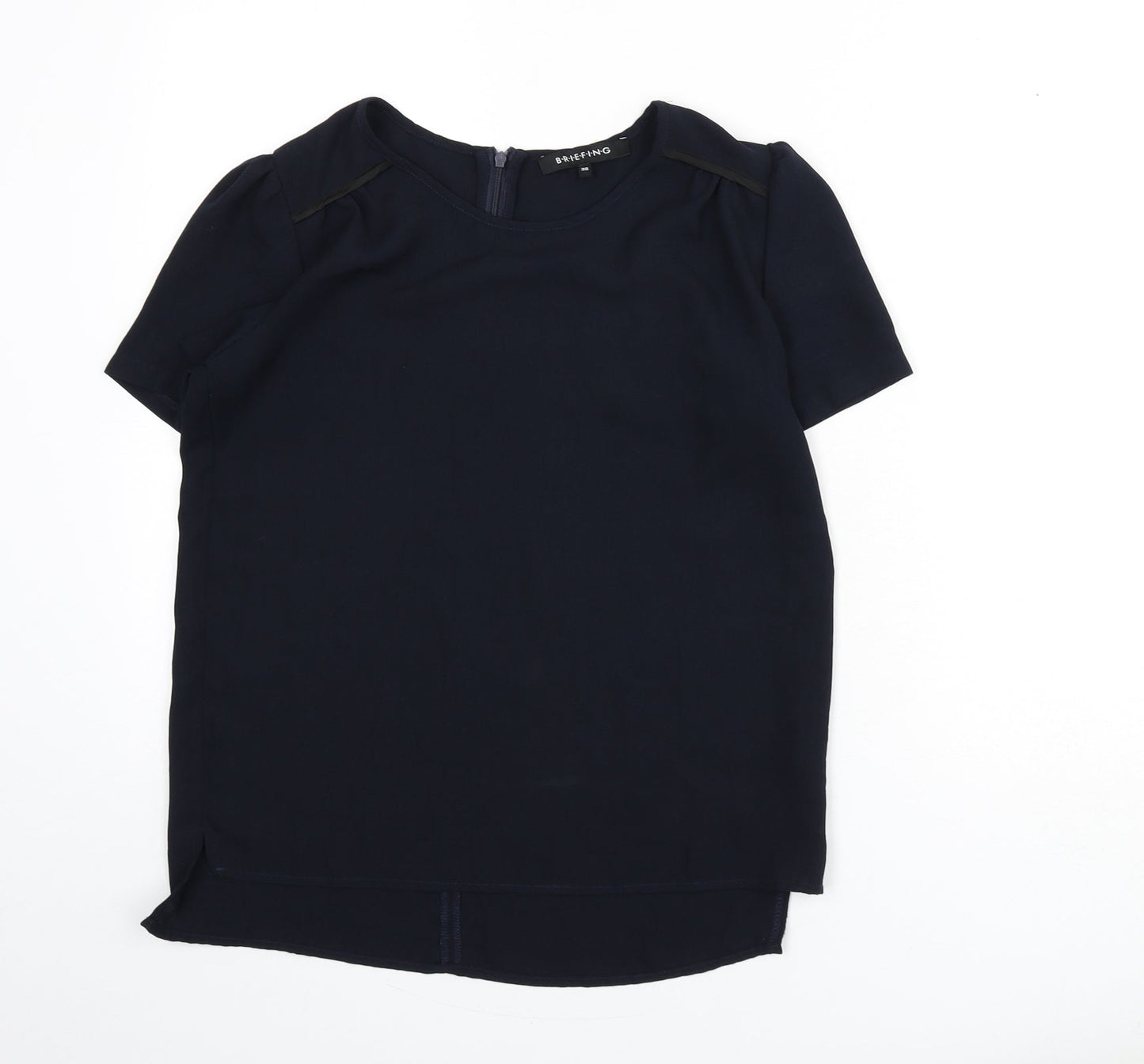 Briefing Womens Blue Polyester Basic Blouse Size 8 Boat Neck