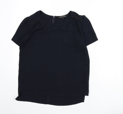 Briefing Womens Blue Polyester Basic Blouse Size 8 Boat Neck