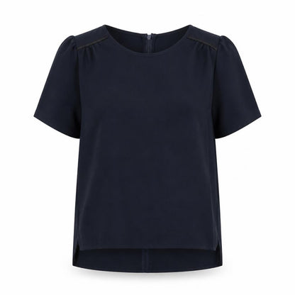 Briefing Womens Blue Polyester Basic Blouse Size 8 Boat Neck