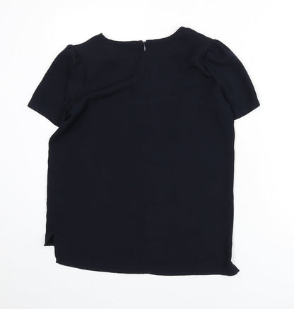 Briefing Womens Blue Polyester Basic Blouse Size 8 Boat Neck