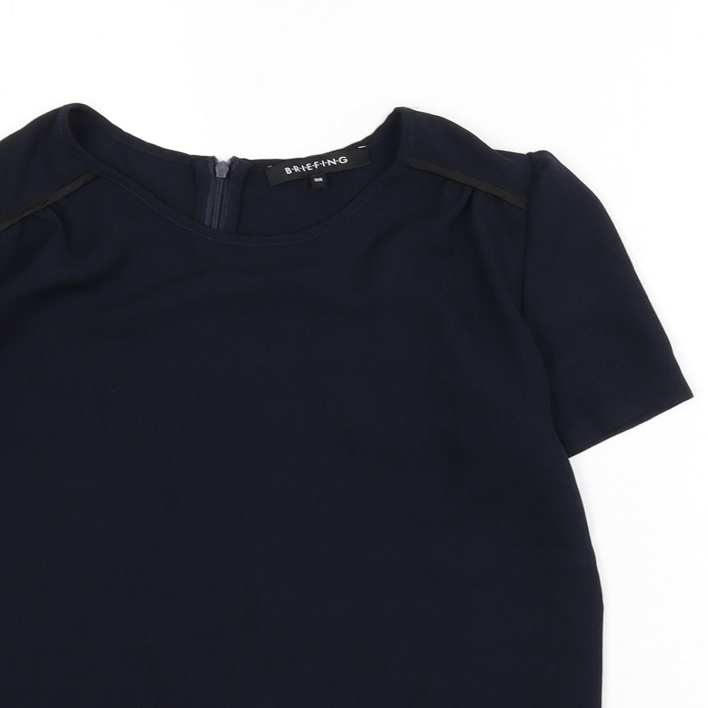 Briefing Womens Blue Polyester Basic Blouse Size 8 Boat Neck