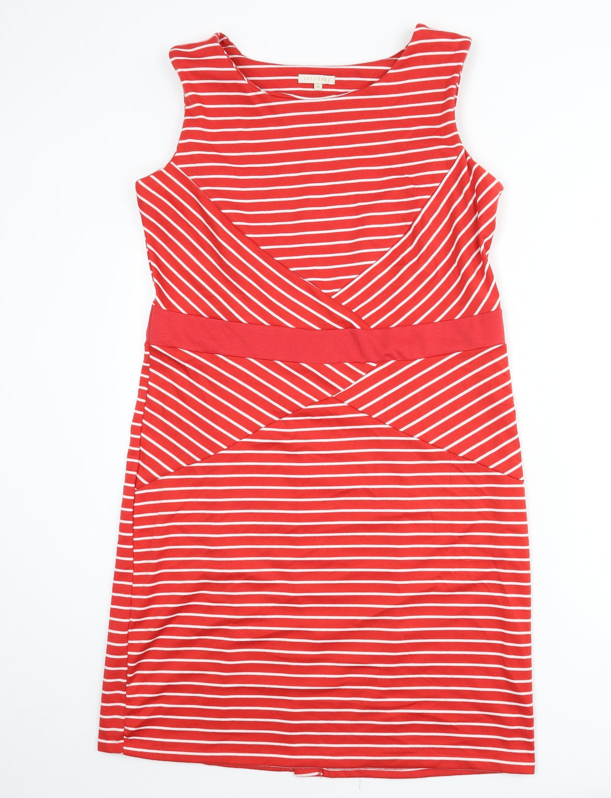 Epilogue Womens Red Striped Polyester Pencil Dress Size 16 Boat Neck Pullover - Slit