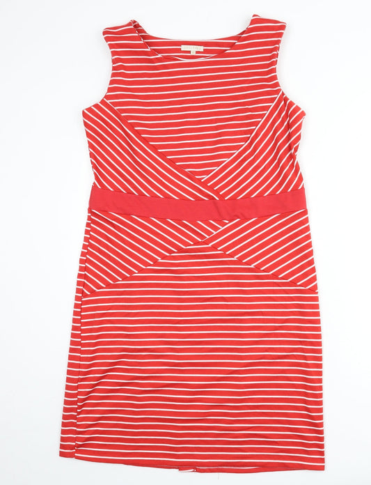 Epilogue Womens Red Striped Polyester Pencil Dress Size 16 Boat Neck Pullover - Slit