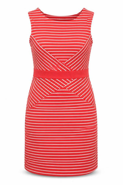 Epilogue Womens Red Striped Polyester Pencil Dress Size 16 Boat Neck Pullover - Slit