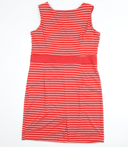 Epilogue Womens Red Striped Polyester Pencil Dress Size 16 Boat Neck Pullover - Slit