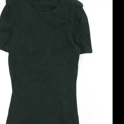 Zara Womens Green Cotton Pencil Dress Size XS Round Neck Zip