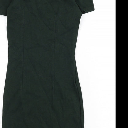 Zara Womens Green Cotton Pencil Dress Size XS Round Neck Zip
