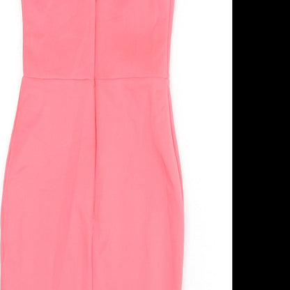 Lipsy Womens Pink Polyester Bodycon Size 8 Round Neck Zip - Chain Detail, Slit