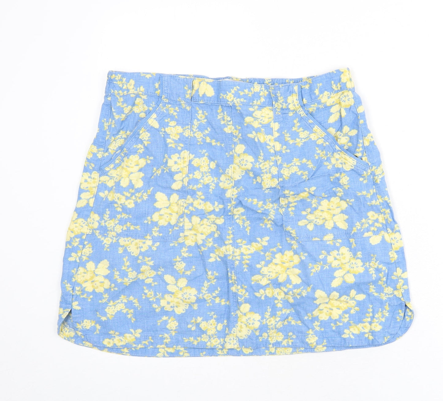 NEXT Womens Blue Floral Linen A-Line Skirt Size 14