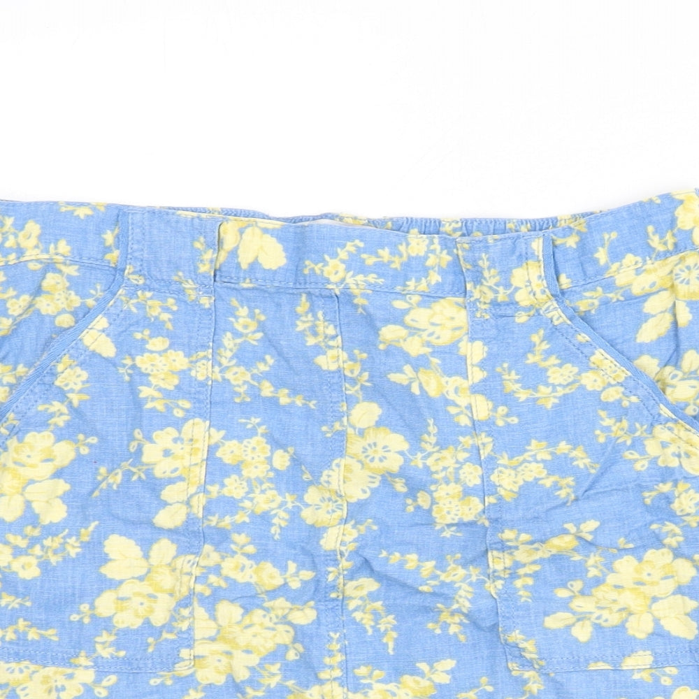NEXT Womens Blue Floral Linen A-Line Skirt Size 14
