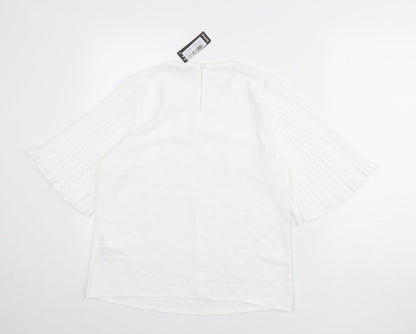 Boohoo Womens White Polka Dot Polyester Basic Blouse Size 10 Round Neck