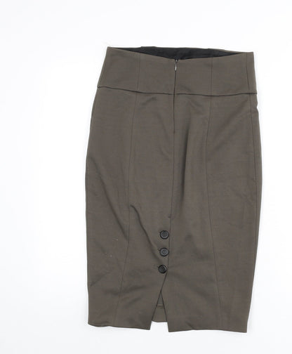 Zara Womens Green Polyester Straight & Pencil Skirt Size S Zip